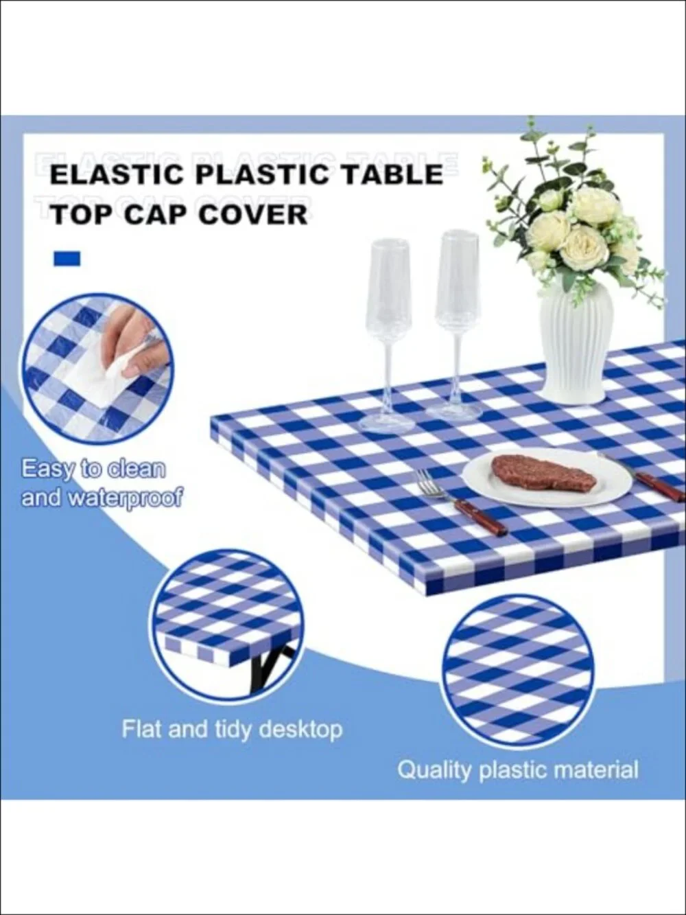 Plastic Elastic Picnic Table Cover 72 x 30 Inch Fitted Tablecloth
